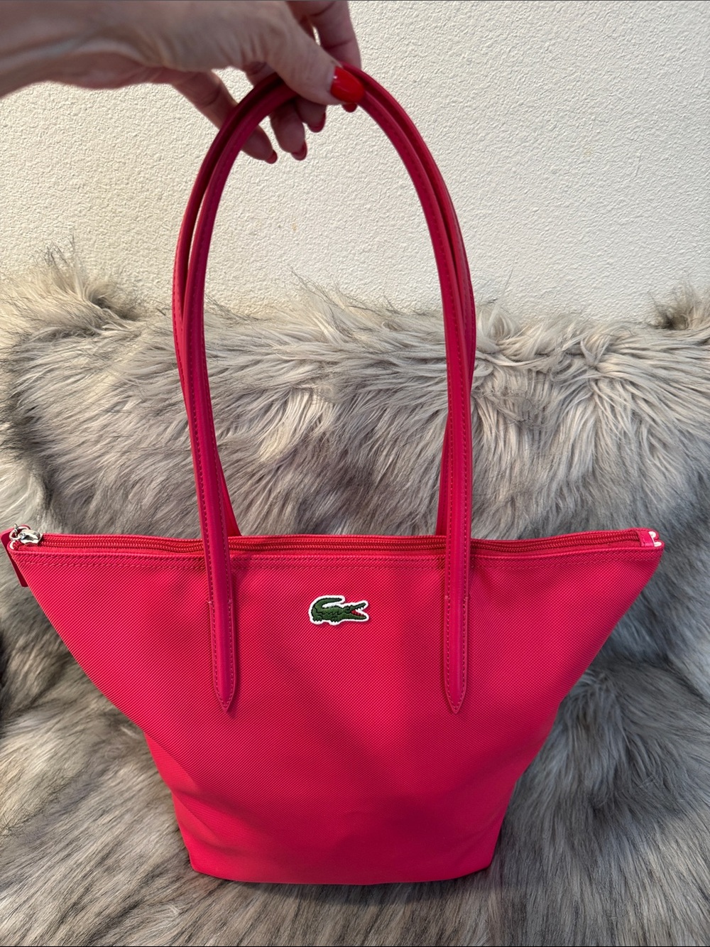 Lacoste Hot Pink Tote with Green Croc Logo